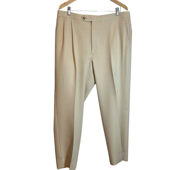 Vintage Sansabelt Men Pants 38x29 Beige Straight Leg Pleated‎ Business Preppy - Picture 1 of 8
